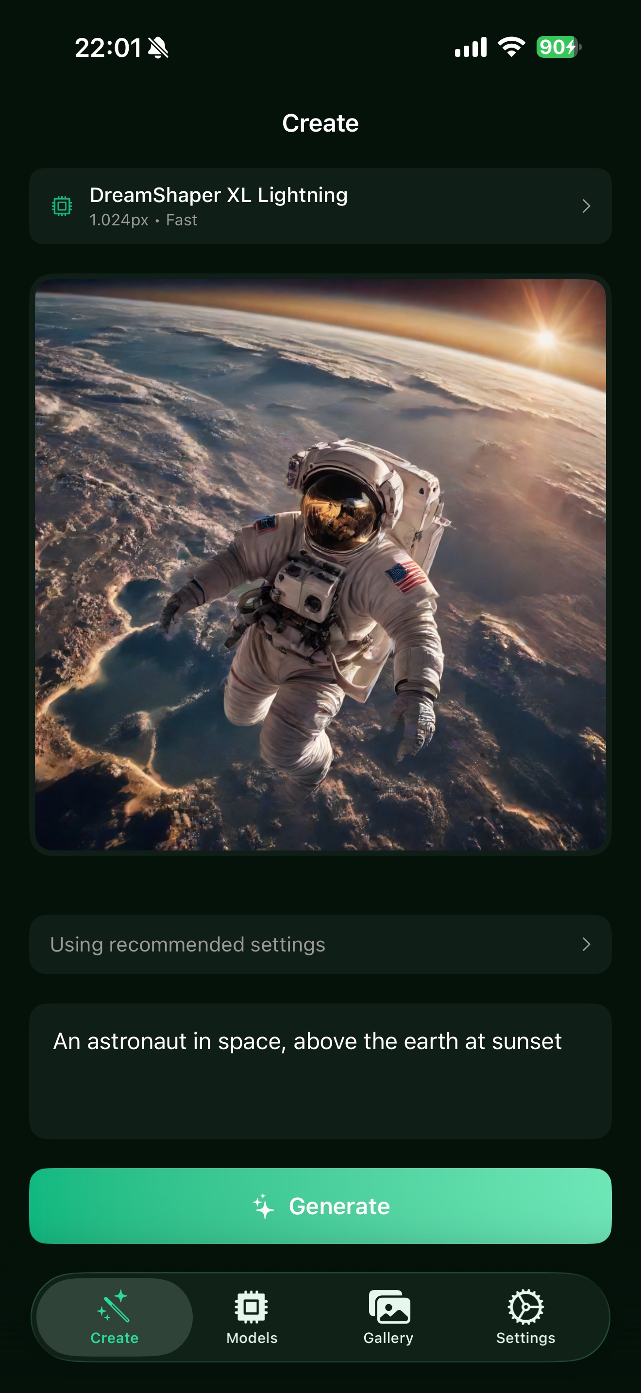 AI-generated image of an astronaut created on iPhone with Conjure